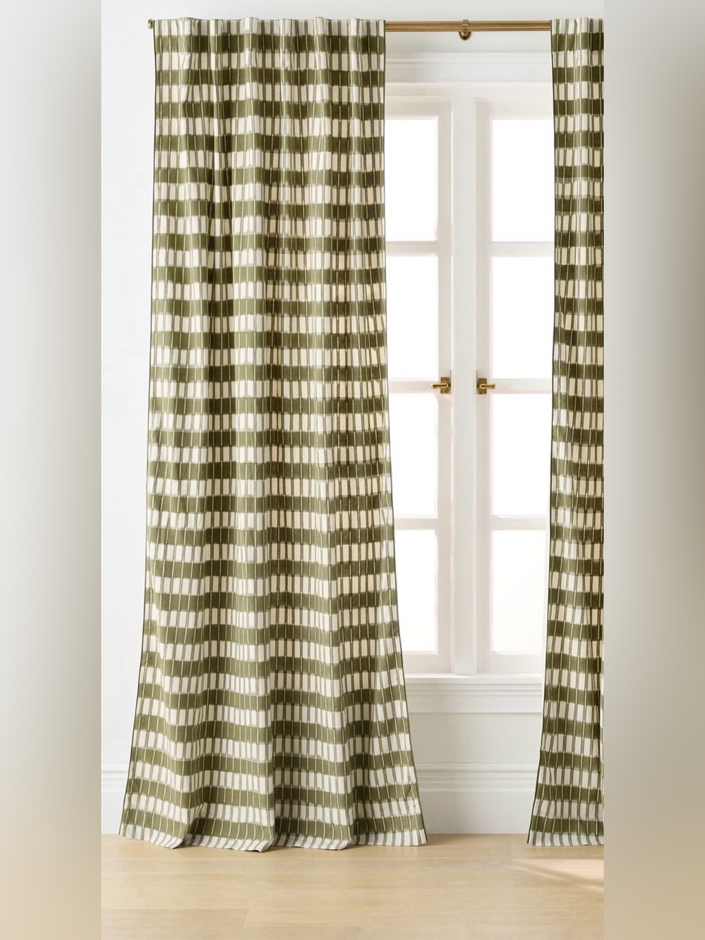 New Anthropologie Selma woven cotton stripe curtain panel 96 x 50 olive green